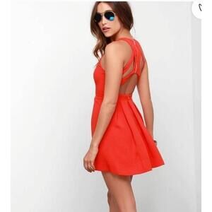Lulu's Red Orange Mini Dress Sleeveless Strappy Cutouts Fit Flare